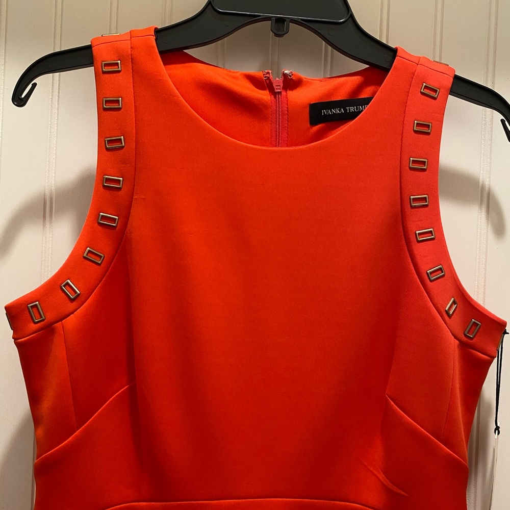 Ivanka Trump Bright Orange Sleeveless Sheath Dress with Stud Trim